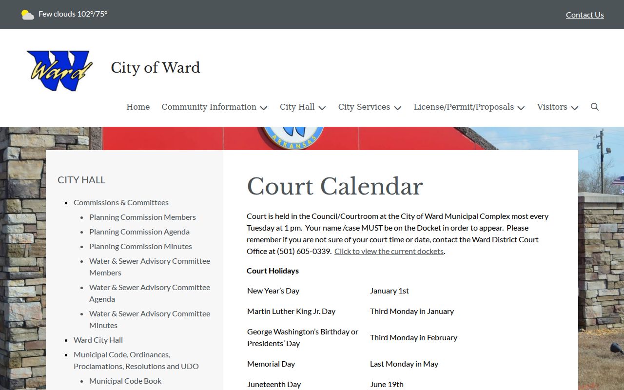 Ward court calendar for Ward warrant record confirmation