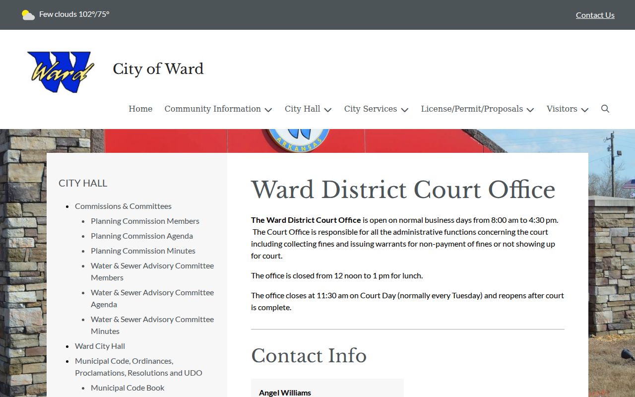 Ward warrant issuing clerk office and hours