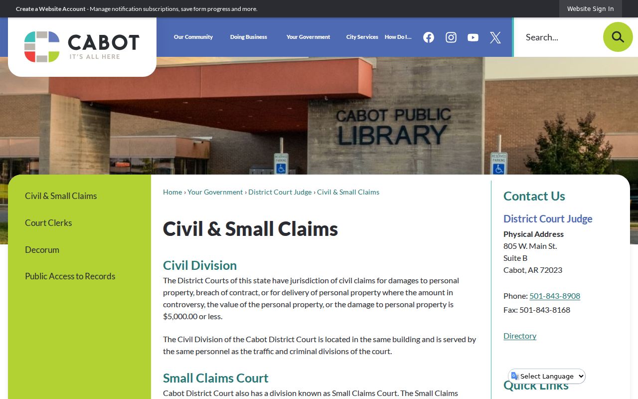 Cabot District Court access for Cabot warrant records