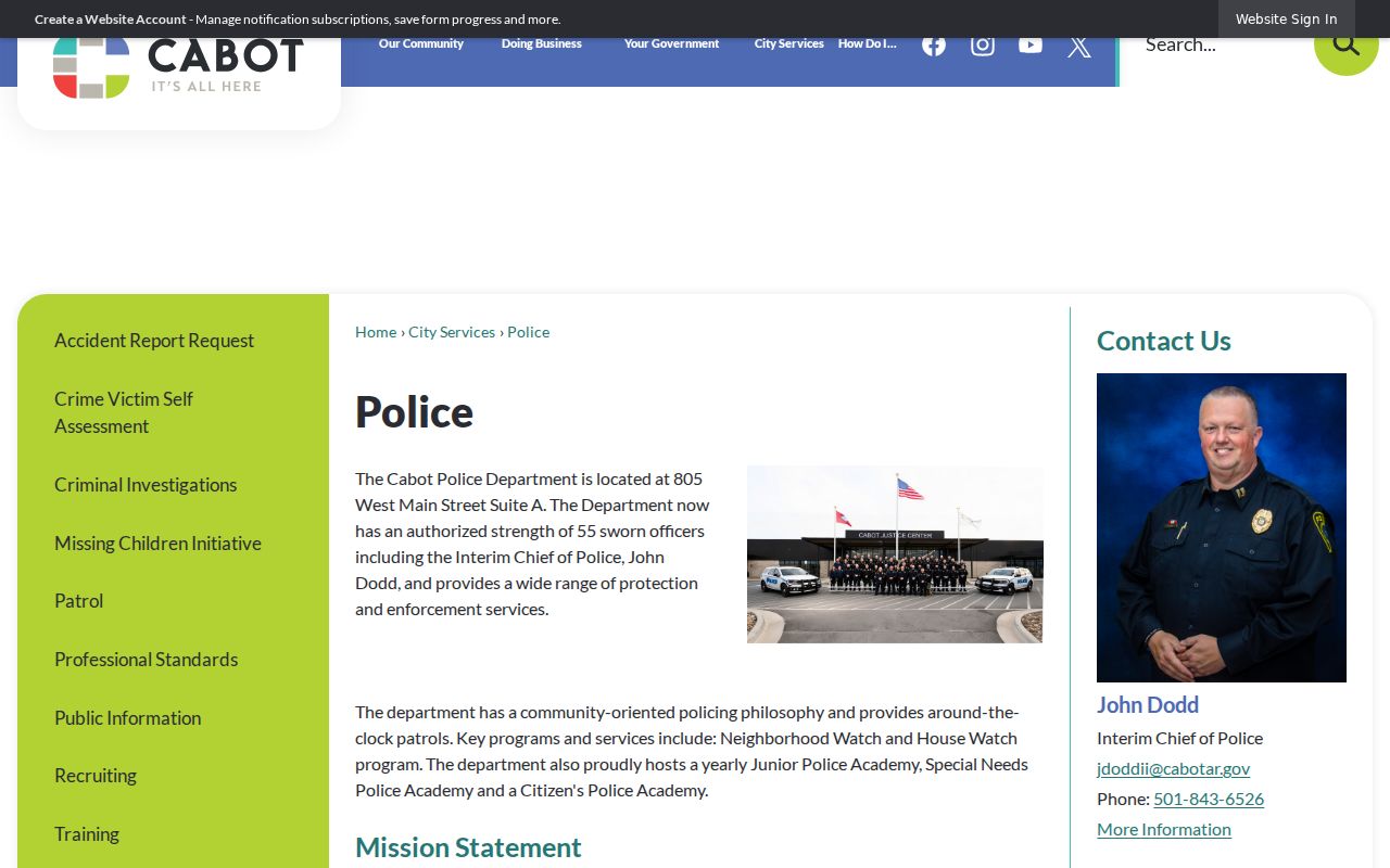 Cabot Police contact for Cabot warrant records